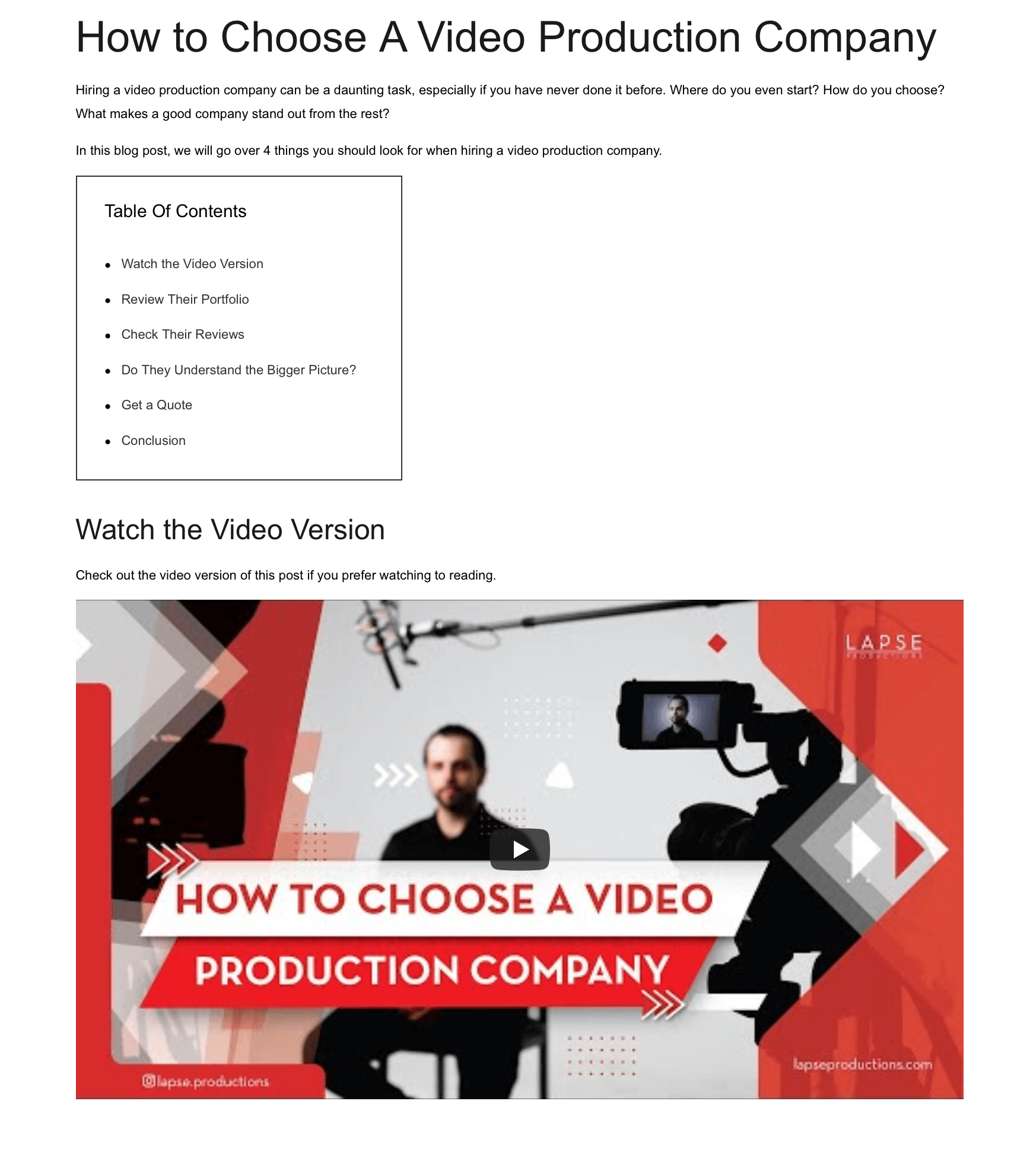 how to choose a video production company