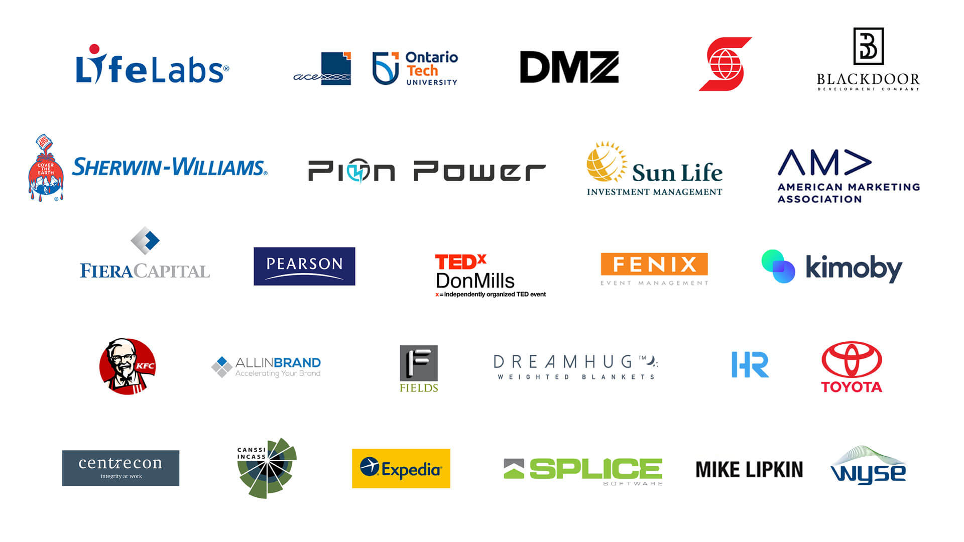 Client logo compilation on the Lapse Productions homepage, showcasing our extensive work across diverse industries such as tech, healthcare, education, Manufacturing and Finance.