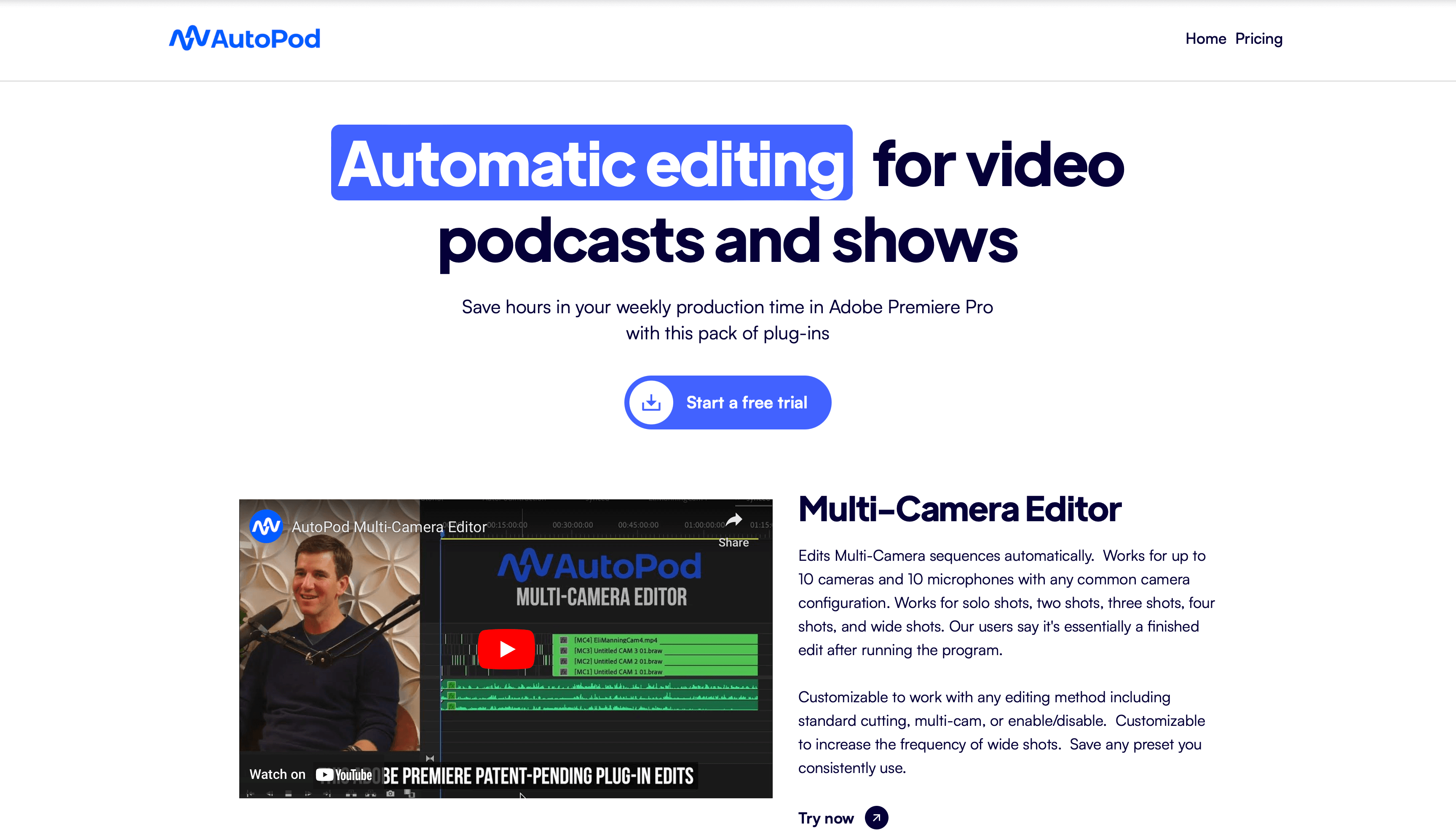 A screenshot of Autopod's homepage.