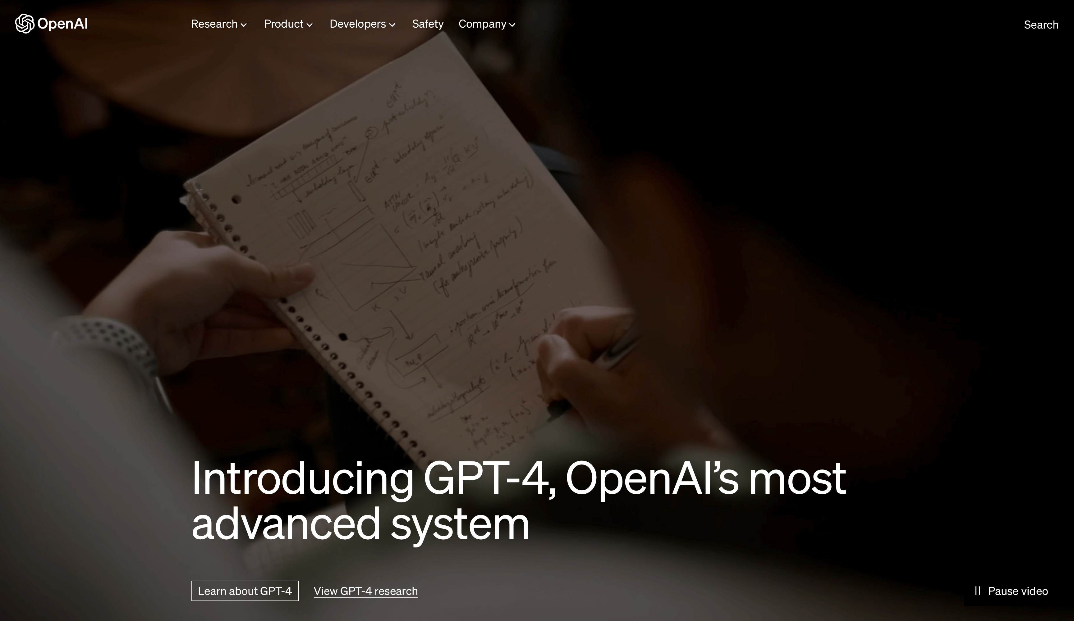 A screenshot of OpenAI's homepage.