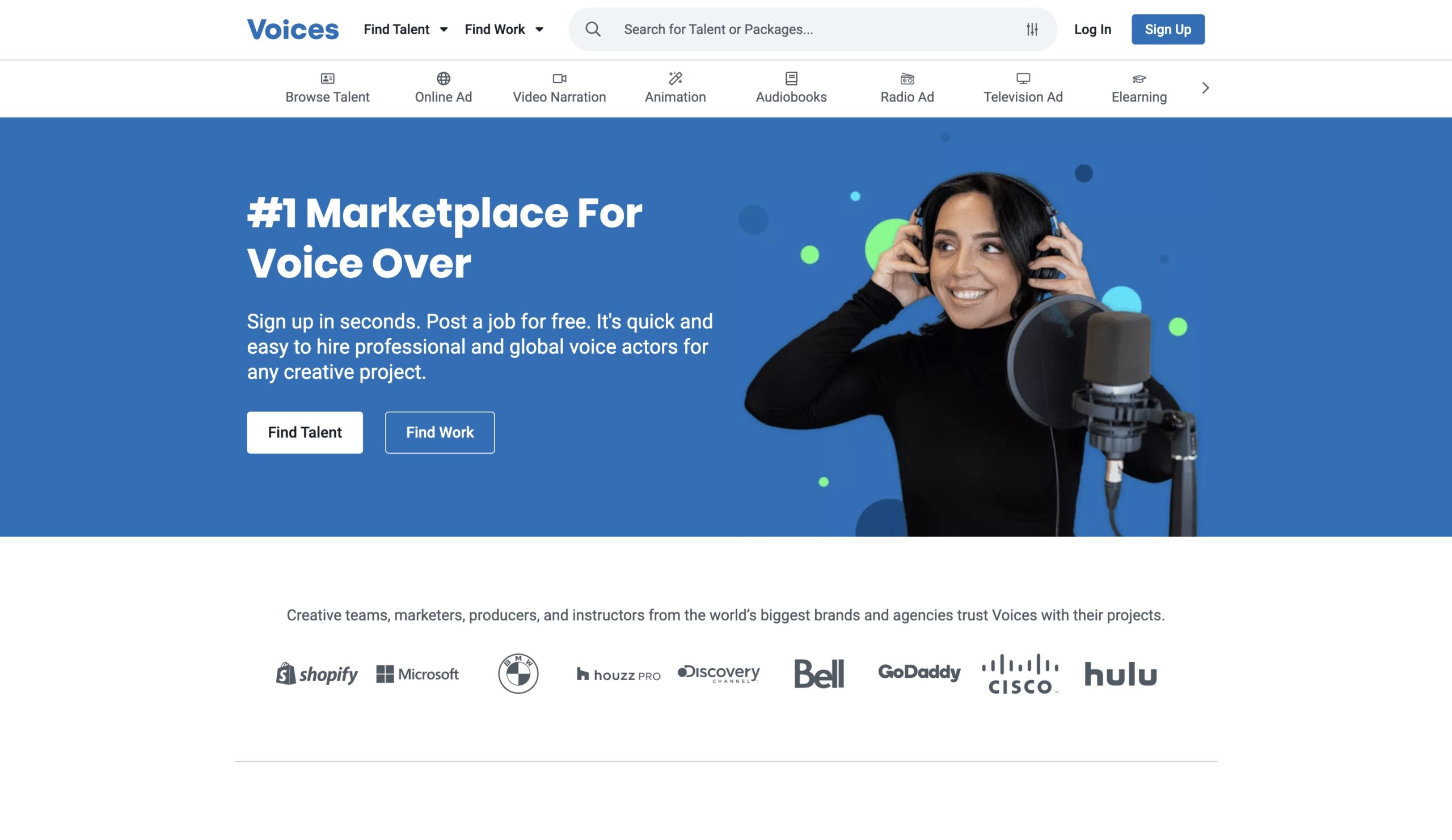 The homepage of Voices.com