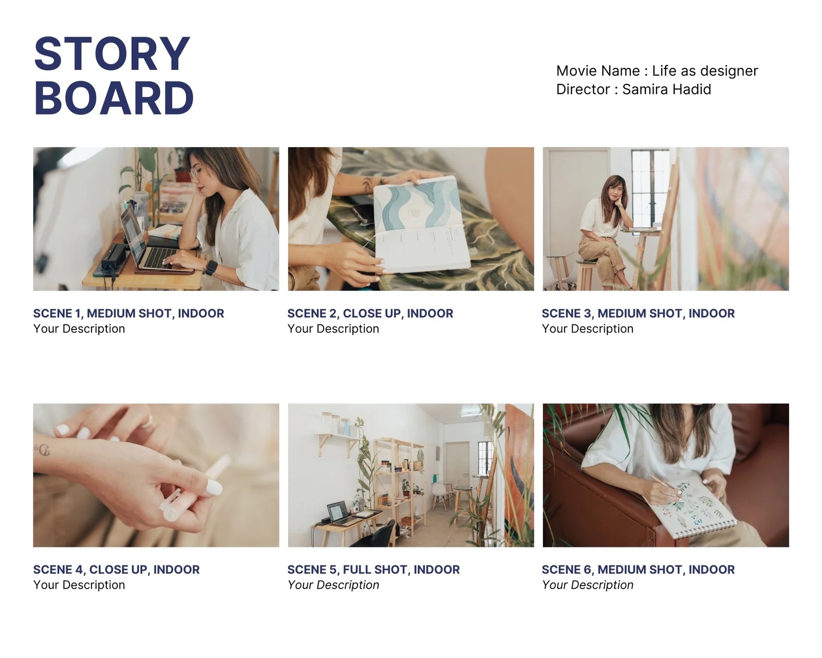 An image showing a storyboard for a video production project. The storyboard is composed of a sequence of sketches, each depicting a different scene from the script. These hand-drawn illustrations highlight key elements such as character positioning, camera angles, and scene transitions, serving as a visual roadmap for the upcoming shoot.