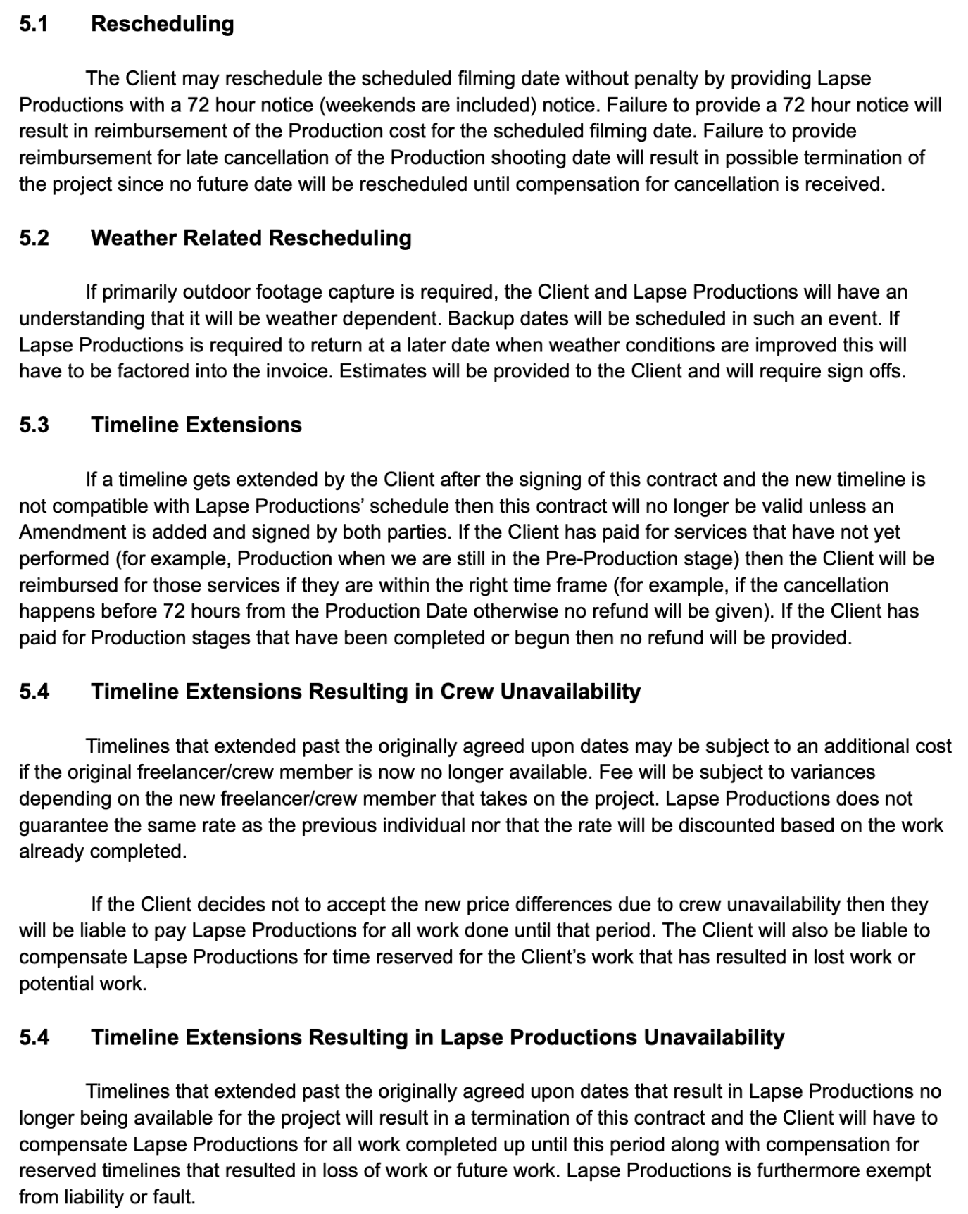 Cancellation and Rescheduling clauses